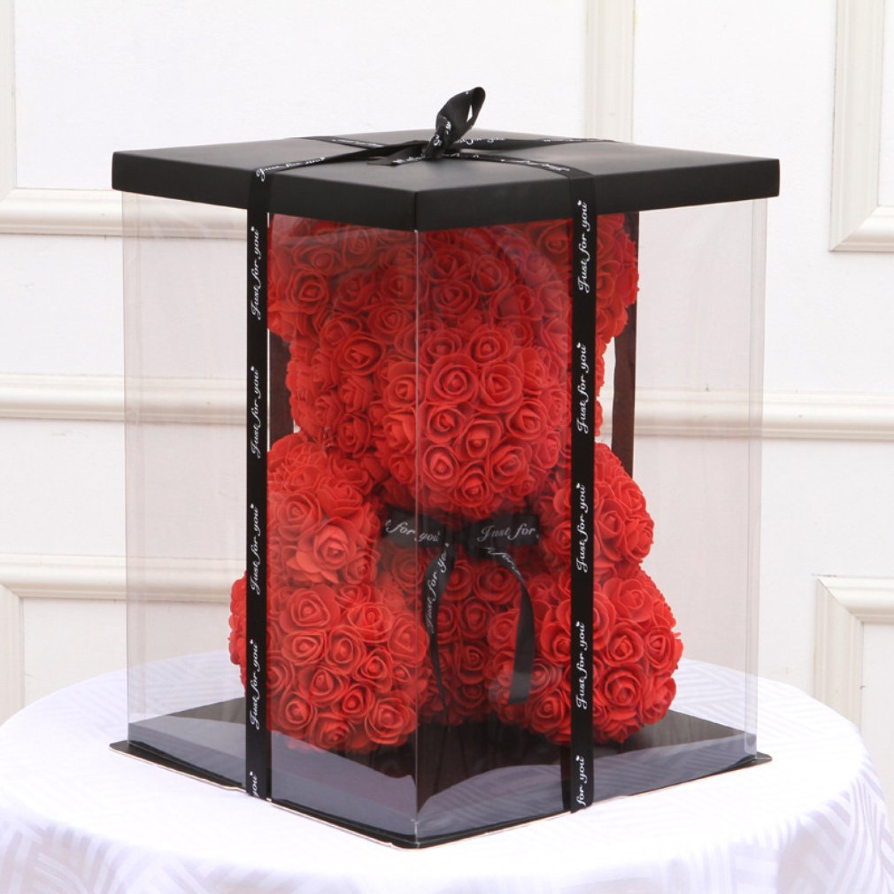 Lege Geschenkdoos Voor Kunstmatige Teddybeer Rose Bloem Box Transparant Clear Candy Box Vierkante Pvc Chocolade Tassen dozen
