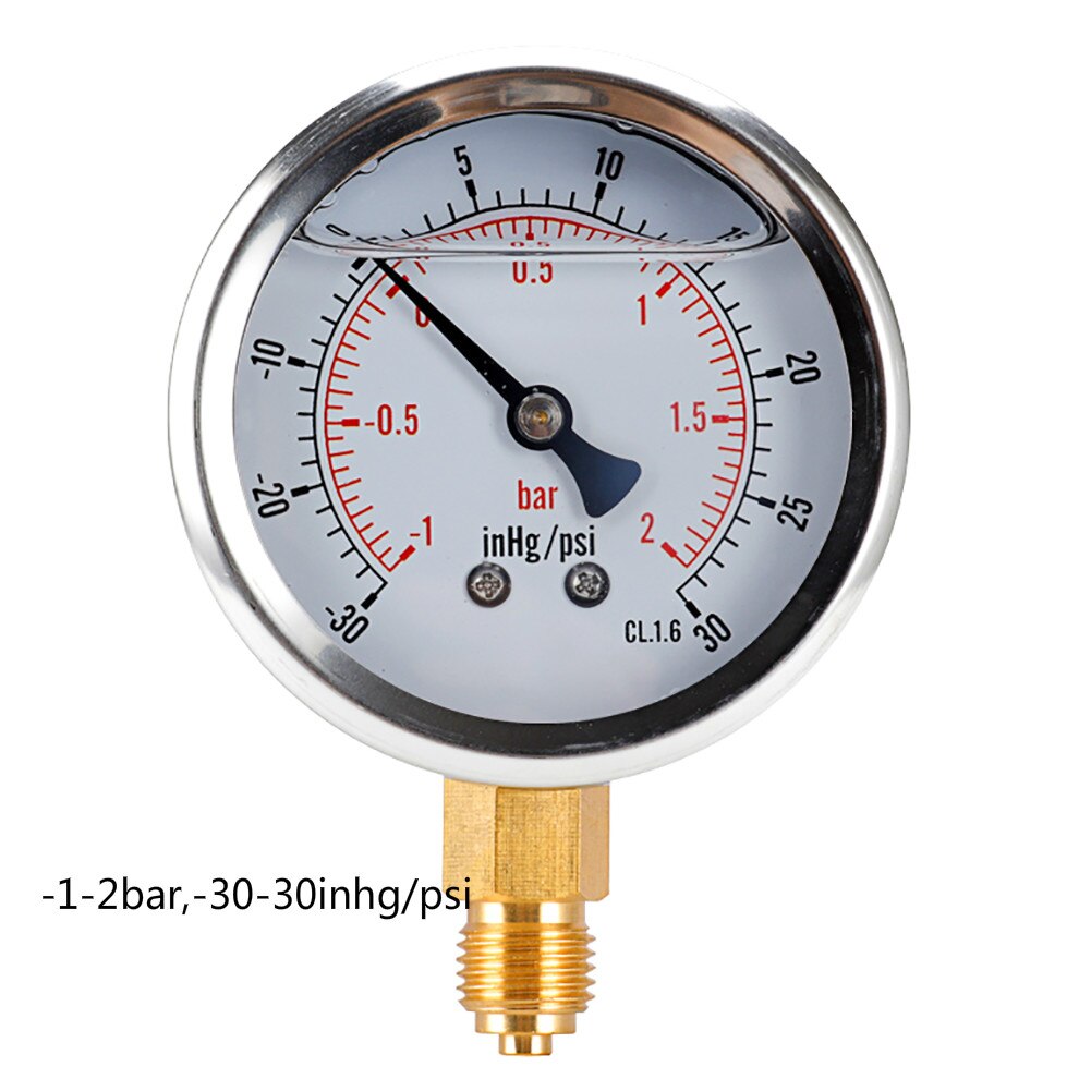 1/4bsp Radial Vacuum Air Pressure Meter High Precision Barometer -1-0bar,-30-0inhg Air Compressor Tester Water Pressure Meter: Red