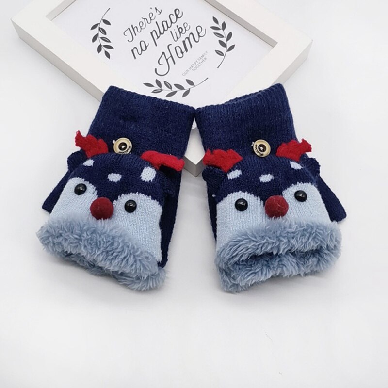 freundlicher Handschuhe freundlicher Baby Winter Strick Verdicken Nette Karikatur Hirsch Vielseitig Baumwolle halb-Finger Handschuhe Fäustlinge Warme 4-8Y Neue: DL