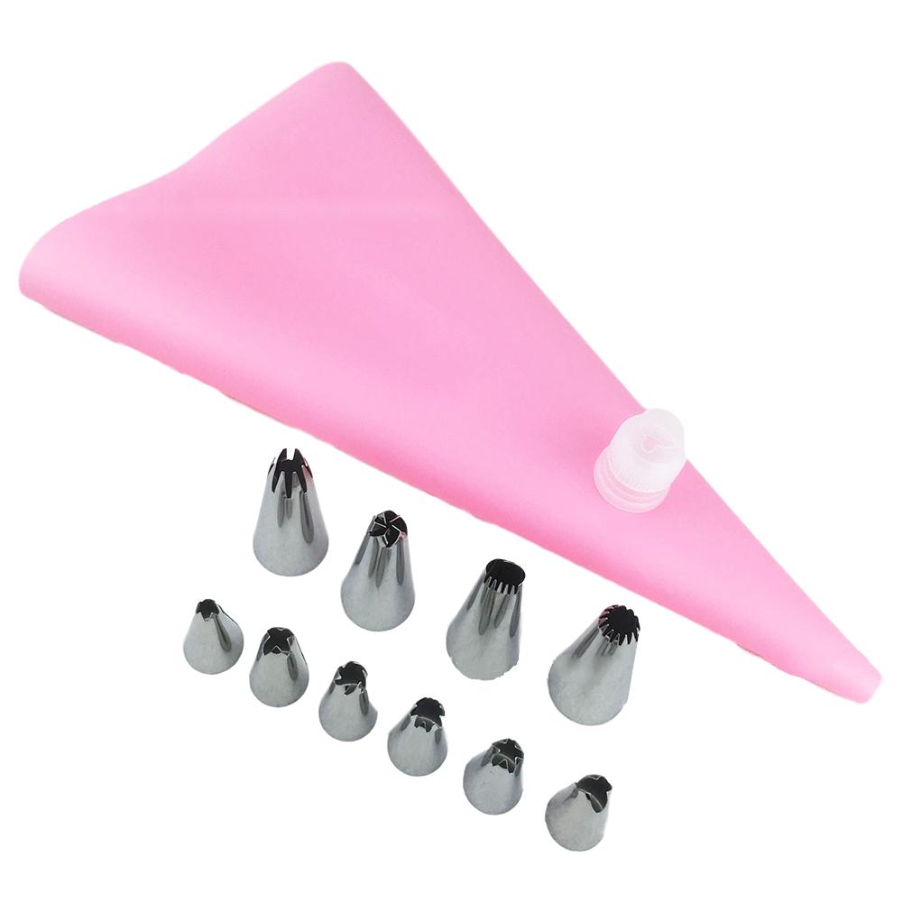 12 Stks/set Diy Cake Decoratie Tips Met Piping Tip Spuitzak Rvs Sproeier Set Voor Cake Maken Keuken Bakken gereedschap: Roze