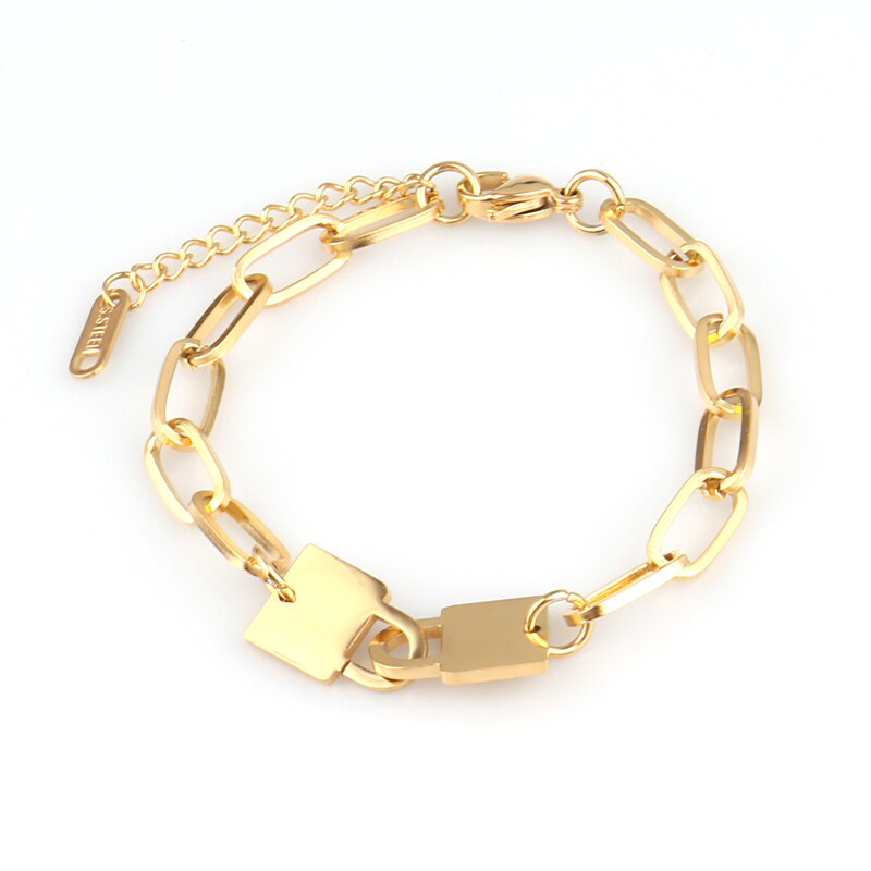 punk charm bracelet handcuffs bracelet lock bracelet pendant thick chain bracelet for women stainless steel bracelet: 0241-G