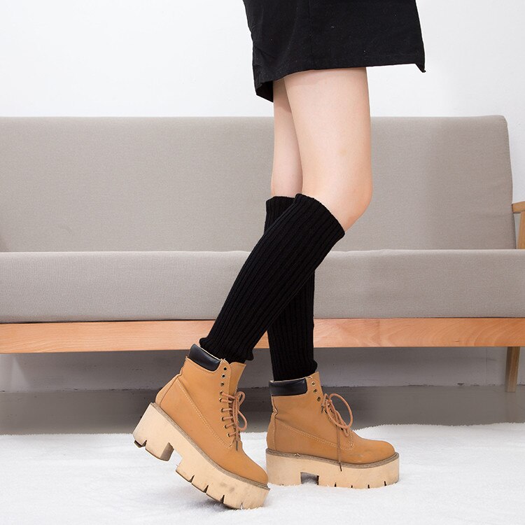 Calentadores de piernas para mujer elegantes de invierno abrigados a la para mujer estilo coreano tejido para mantener la rodilla estudiantes ocio mujer Chic: black
