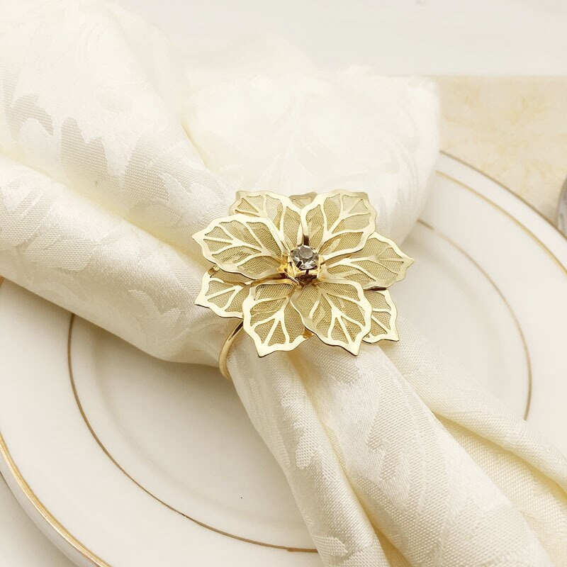10Pcs Flower Napkin Rings Metal Gold Napkin Buckle Napkin Ring Holder Hotel Restaurant Wedding Party West Dinner Table De