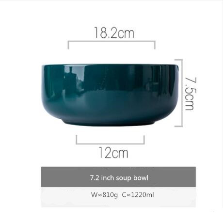 Green plaid series Plate Set Ceramic Kitchen Plate Tableware Set Food Dishes Rice Salad Noodles Bowl Soup Kitchen Cook Tool 1pc: 7.2 inch Soup bowl