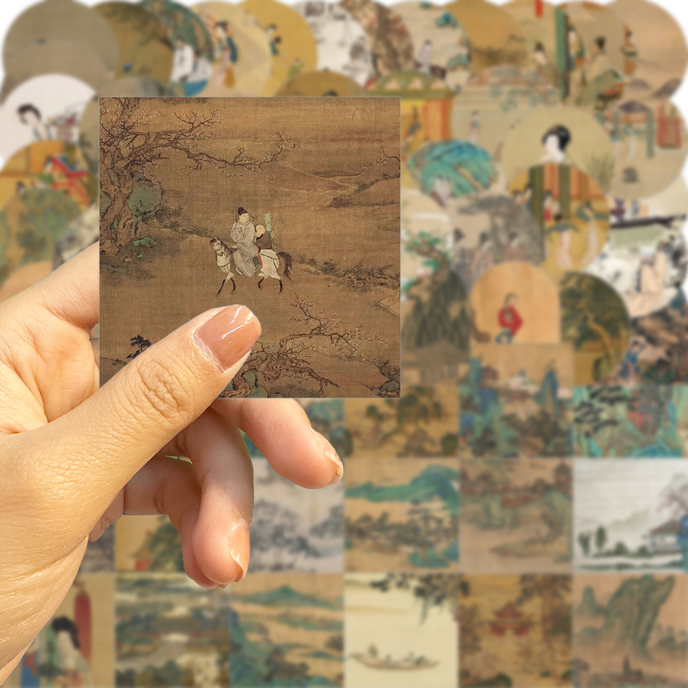 Autocollant de peinture de paysage ancien de Style Culture chinoise, étiquette murale pour valise, papeterie décorative pour carnet de notes, 10/30/50 pièces