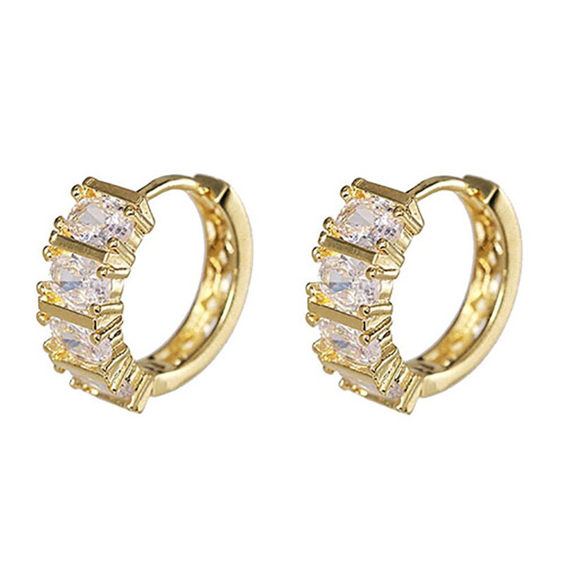 ZHINI Gold Ear Clip Small Earrings for Women Luxury Crystal Zircon Stud Earring ar Cuff Jewelry Party: D63109