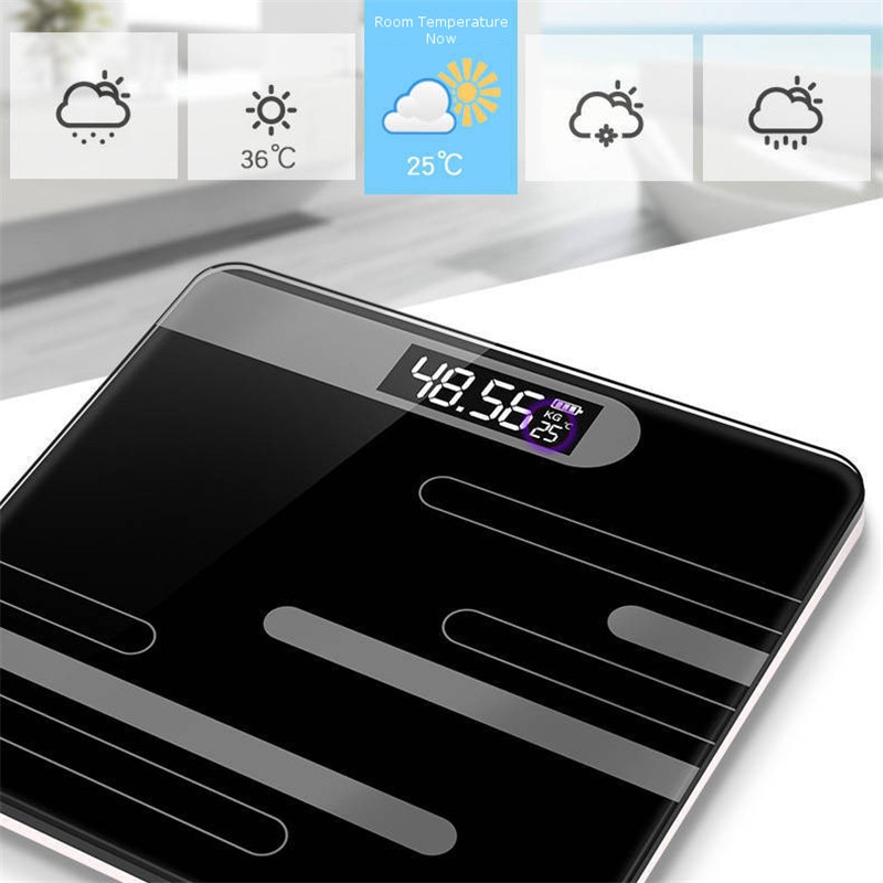 Floor Weegschalen Badkamer Lichaamsvet Schaal Glas Elektronische Smart Weegschalen Usb Opladen Lcd Display Body Wegen Digitale Weegschaal