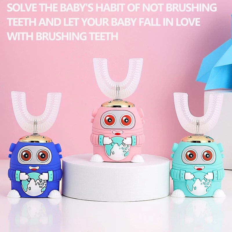 U-shaped Electric Toothbrush Kids Smart 360 Degrees Silicon Automatic Ultrasonic Teeth Tooth Brush Cartoon Pattern Children