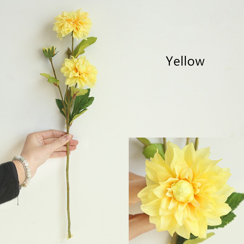 Dahlia kunstige blomsterproducent hjem juledekoration diy bryllup hånd blomst vej bly blomst væg materiale planter gren: Gul
