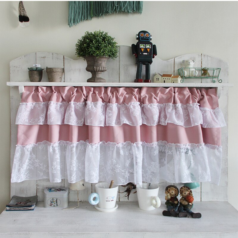 Rideau en dentelle avec nœud en 3 couleurs, 110x45cm, pour la cuisine, demi-fenêtre, rustique, panneau court, style café