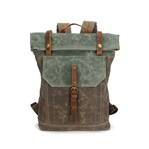 Wax Canvas Backpack Men's Travel Backpack Large Capital Rucksack Waterproof Backpack Women School: Army Green
