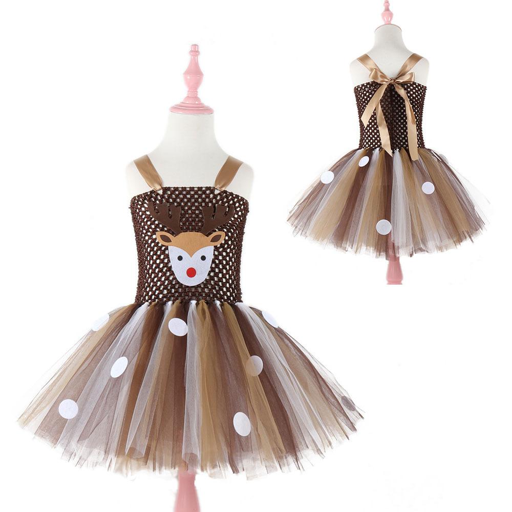 Vestido tutú de ciervo de Navidad para niñas 1 er cumpleaños vestidos de feliz Purim Halloween invierno Cosplay ropa para niños: Brown Tutu Dress / 100cm