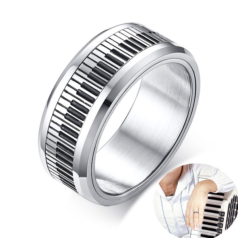 Unieke Toetsenbord Ring Voor Mannen Roestvrij Staal Muziek Piano Platte Profiel Twee Tone Ring: 12 / green