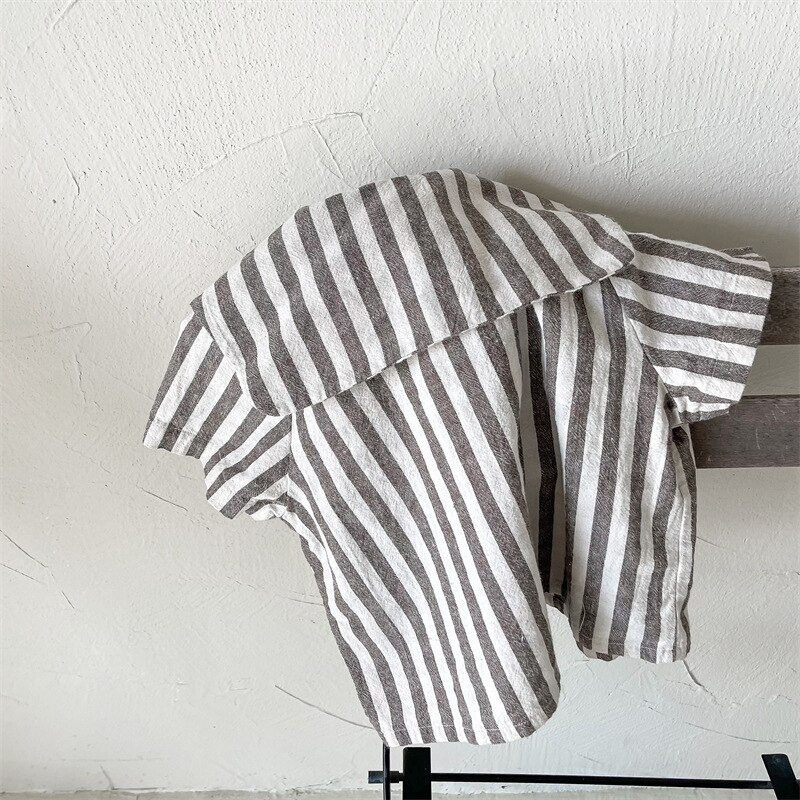 Deer jonmi 2022 camicie a righe Casual per bambini estive camicette a maniche corte camicette in cotone di lino per bambini in stile coreano