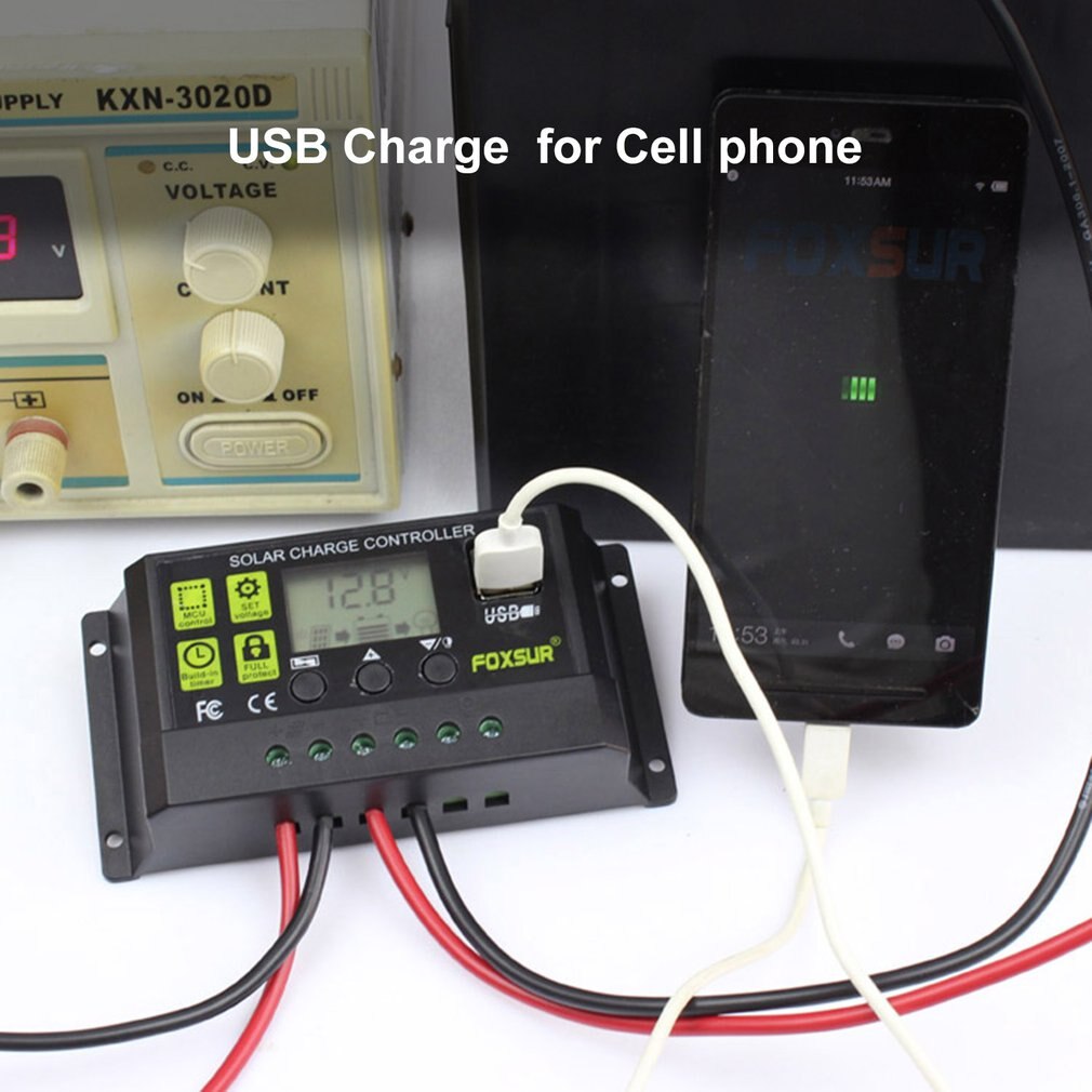 FOXSUR 20A Auto Solar Charge Controller PWM Controllers LCD Dual USB 5V Output Solar Panel PV Regulator