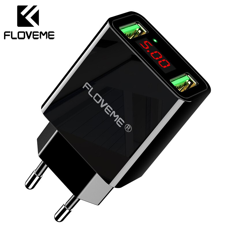 FLOVEME Dual Usb-lader Voor iPhone XR 7 LED Display Telefoon Lader EU Adapter Voor Samsung Xiaomi Huawei Telefoon accessoires