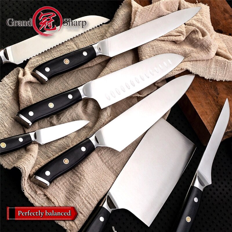 Ensemble de couteaux de Chef allemagne 1.4116 acier à haute teneur en carbone Santoku désossage couteau couperet japonais couteaux de cuisine outils de cuisine Grandshap