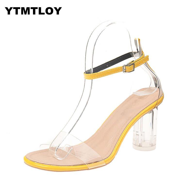 Newest Women Pumps Shoes Celebrity Wearing Simple Style PVC Clear Transparent Strappy Buckle Sandals High Heels Woman Sexy