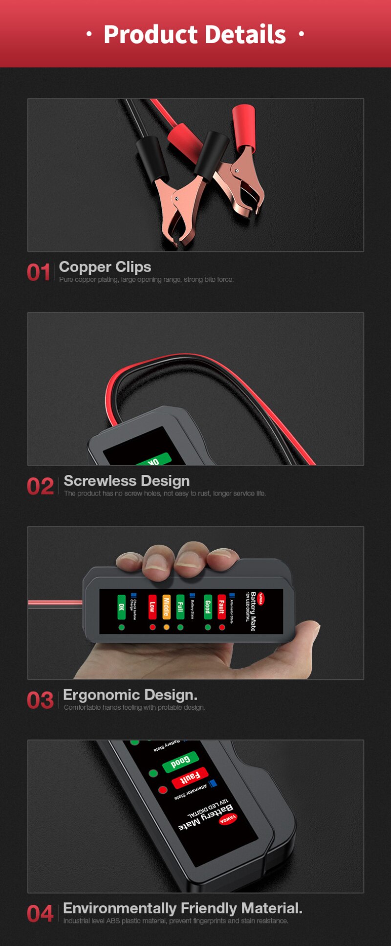 12V LED Digital Battery Alternator Tester Battery Tester Circuit Tester 6 LED Light Display For Car automobile Motorcycle Trucks