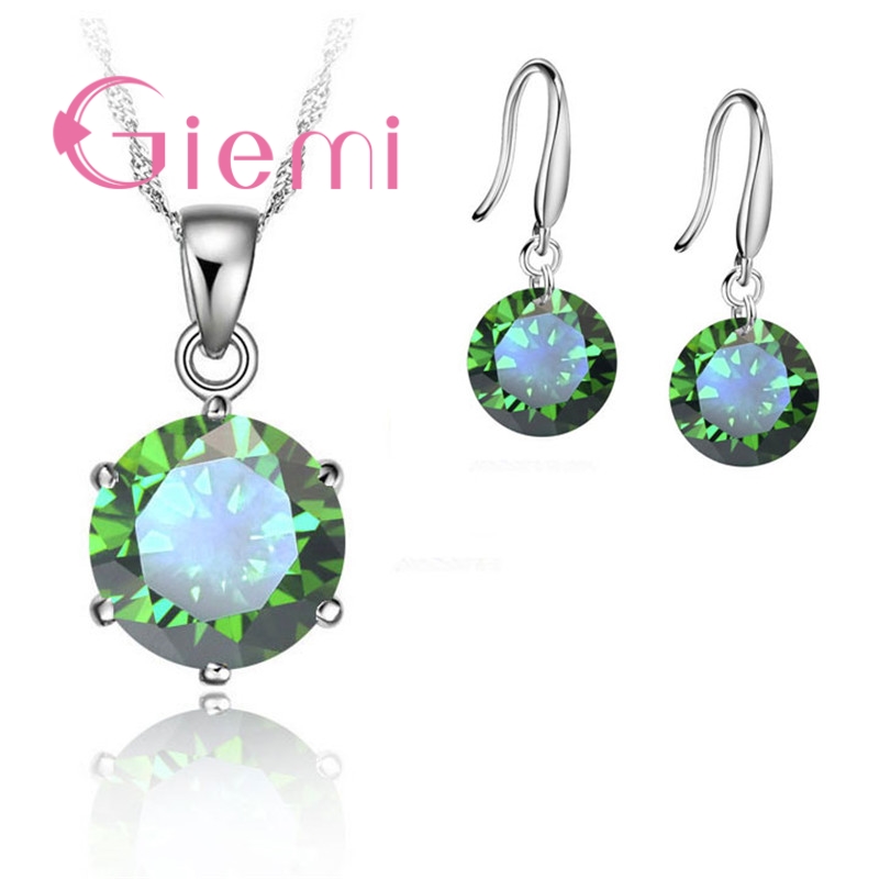 Delicate Ronde Crystal Ketting Oorbellen Voor Moeder Vrouwen Verjaardag Cadeau Sieraden Set 925 Sterling Zilver: COLOR6