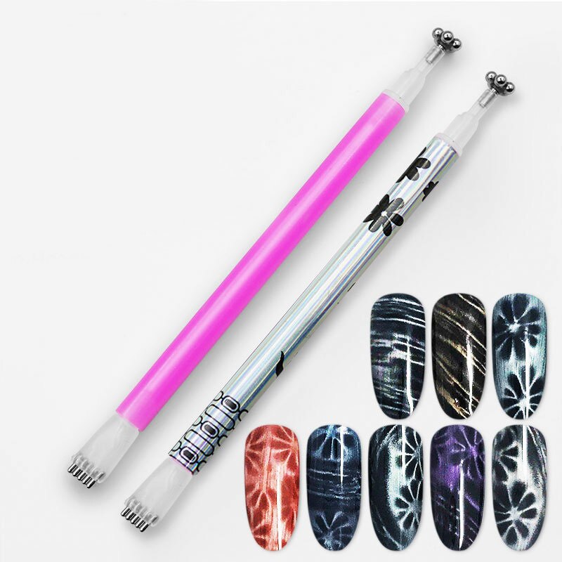 Bolígrafo de imán para uñas de 2 cabezas, pluma magnética de flor de ciruela, palo mágico de ojos de gato para esmalte de dibujo, herramientas de Gel, imán para uñas, colores x3, 1 Uds.
