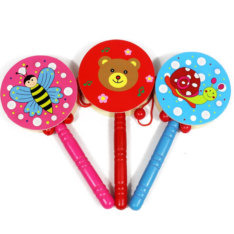 Hochet tambour à granulés en bois pour enfants, jouet, Instrument de musique, dessin animé, , , offre spéciale