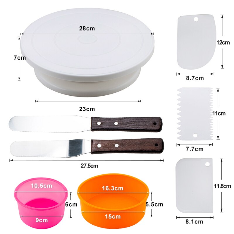 Bakken Taart Decoreren Draaitafel Set Ronde Cakevorm Kam Schraper Soepeler Fondant Dessert Kit Bakken Set Gebak Levert: Set 7