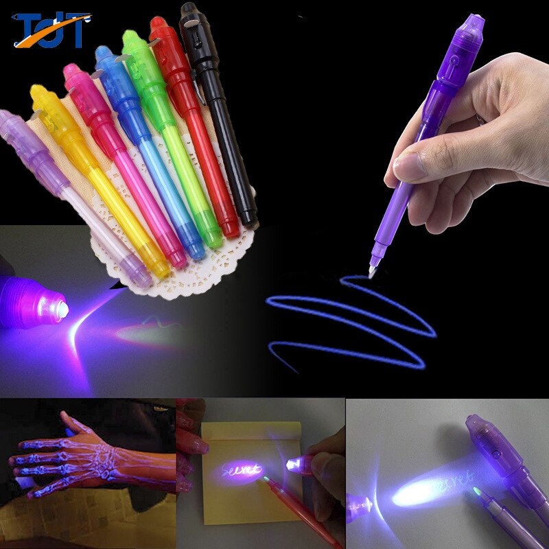 Grande Testa di Luce Luminosa Penna Magica viola 2 in 1 UV Nero luce Combo Disegno Inchiostro Invisibile Penna di Apprendimento Istruzione giocattoli per Il bambino