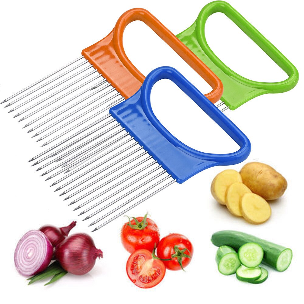 Tomaat Ui Groenten Slicer Snijden Aid Houder Gids Snijden Cutter Veilig Vork Keuken Gereedschap # T2