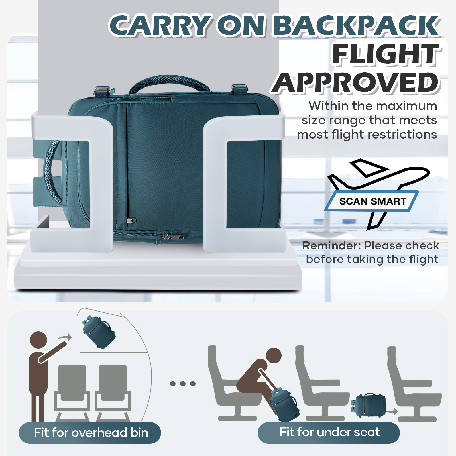 Sac à dos 40x30x20 sac de cabine sac à dos de voyage pour hommes femmes bagage à main loisirs sac à dos pour ordinateur portable, sac de voyage en avion sac à dos homme