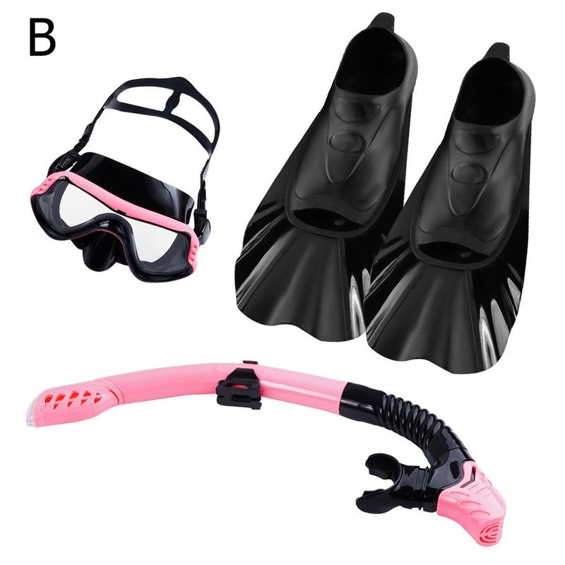 Snorkeling Set Silicone Swim Goggles Scuba Diving Mask Dry Snorkel Swim Fins buceo маска для плавания очки для плавания: B