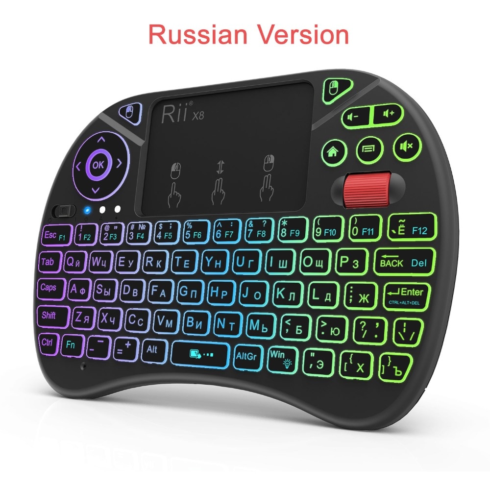 Mini Toetsenbord Rii X8 2.4Ghz Draadloze Russische Toetsenbord Met Touchpad, veranderlijke Kleur Led Backlit Voor Mini Pc/Tv Box