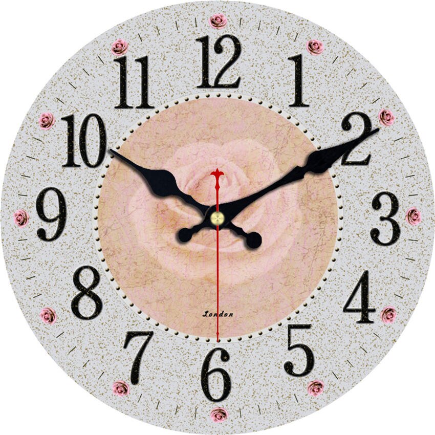 RIHE-Reloj de pared de cartón de madera con Vintage, accesorio con de Rosa y flores, estilo Retro europeo, cafetería y Chic de oficina en casa para decoración, 40CM