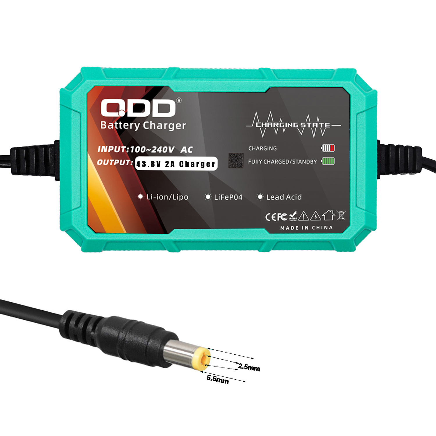 43.8V 2A LiFePO4 Battery Charger for 12S 38.4V Battery Pack LiFePO4 Battery Charger with Multiple Connectors
