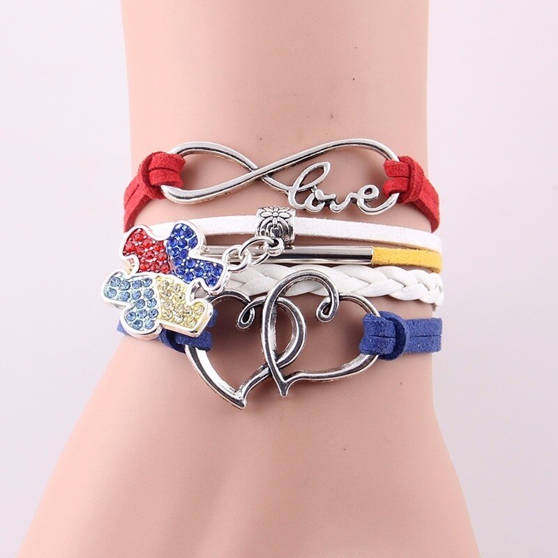 Infinity Love Hope Autism Awareness Bracelet Rhinestone Puzzle Piece Charm Bracelets Bangles For Women Men Jewelry