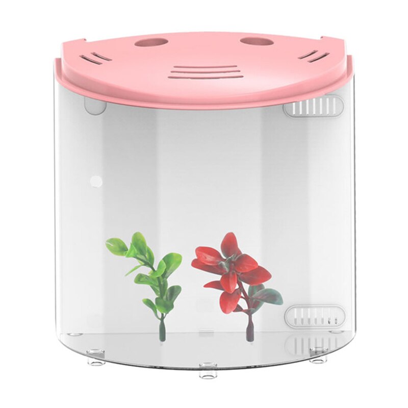 Mini Aquarium en acrylique de 5l, demi-lune, USB, LED, grande capacité, pour la maison, le bureau, fournitures pour animaux de compagnie: Pink