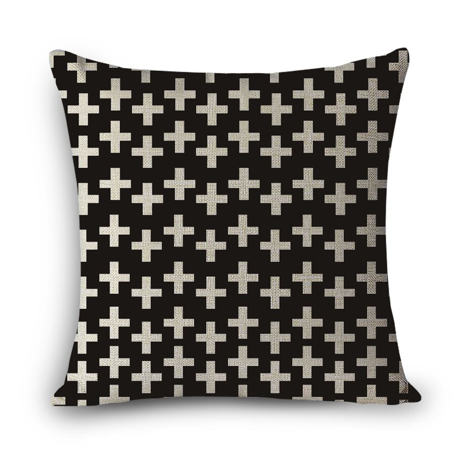Cojines decorativos para el hogar, cubierta de asiento de lino con estampado cuadrado europeo, negro geométrico, blanco, vintage