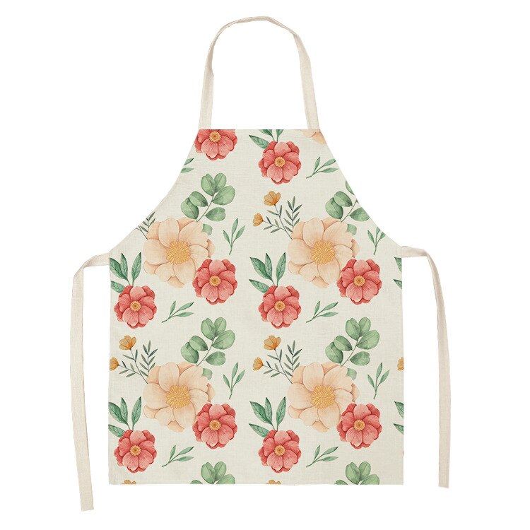 Bloemen Print Katoen Linnen Schort Keuken Vrouwen Bakken Taille Bib Thuis Koken Korte Mouwloze Overgooier 55x68cm: style 4 / 55x68cm
