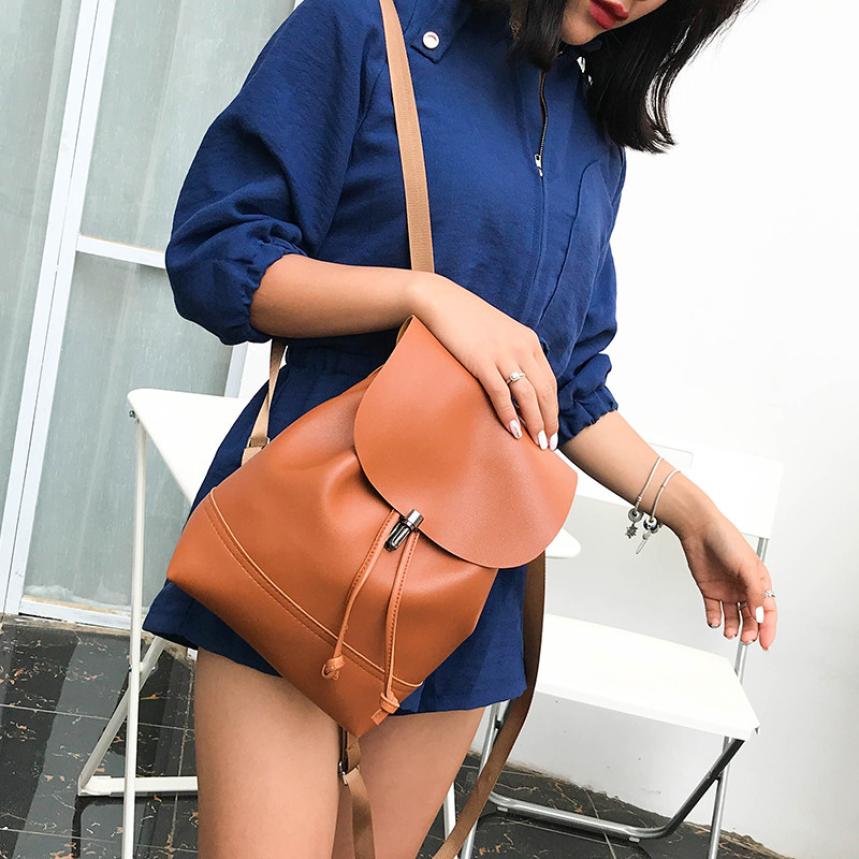 Women backpack Vintage Pure Color Leather School Bag Backpack Satchel backpack women Shoulder Bag bolsa #YL5