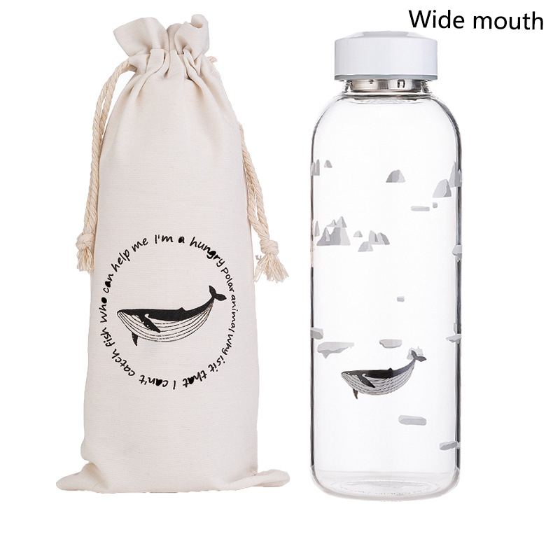 1000ml Oceaan Seal Walvis Glas Water Fles Met Mouwen Draagbare Creatieve Sport Flessen Camping Waterkoker Tour Drinkware Cup Gourde: JY-1000ML-W