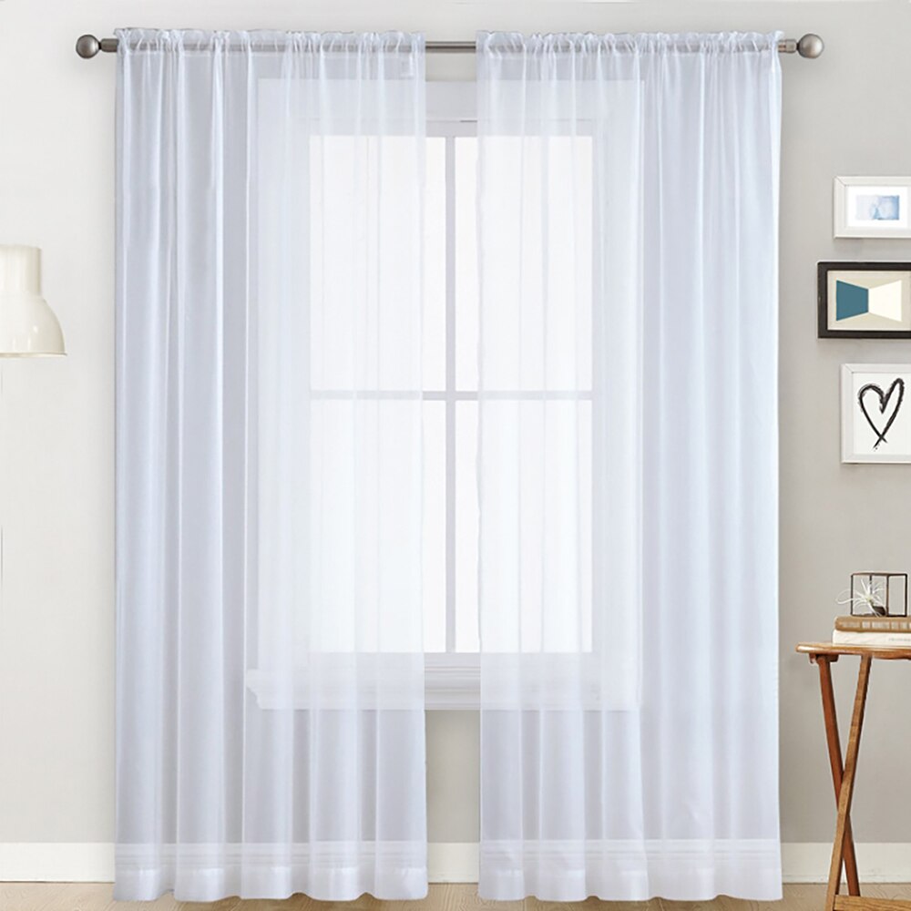 Moderne fenster tüll vorhänge für wohnzimmer schlafzimmer Organza Schleier vorhänge Hotel Dekoration blau weiß rosa grau schier vorhänge: Weiß / 1.4mx2.6m