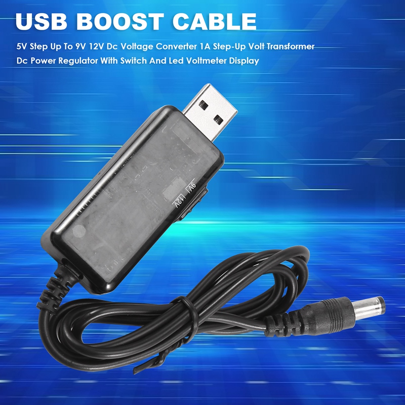 Usb boostkabel 5v step up  to 9v 12v likespenningsomformer 1a step-up volt transformator likestrømsregulator med bryter og led volt