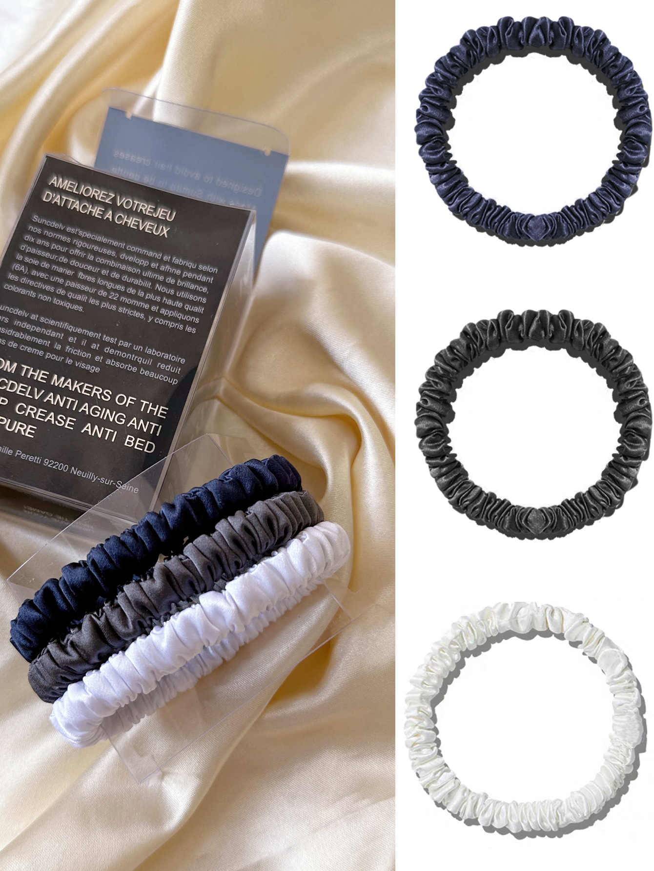 3PCS Box 100% Natuurlijke Zijde Effen Kleur Haarbanden Haar Scrunchies Vrouwen 6ASilk Haarbanden Haaraccessoires: Zilver