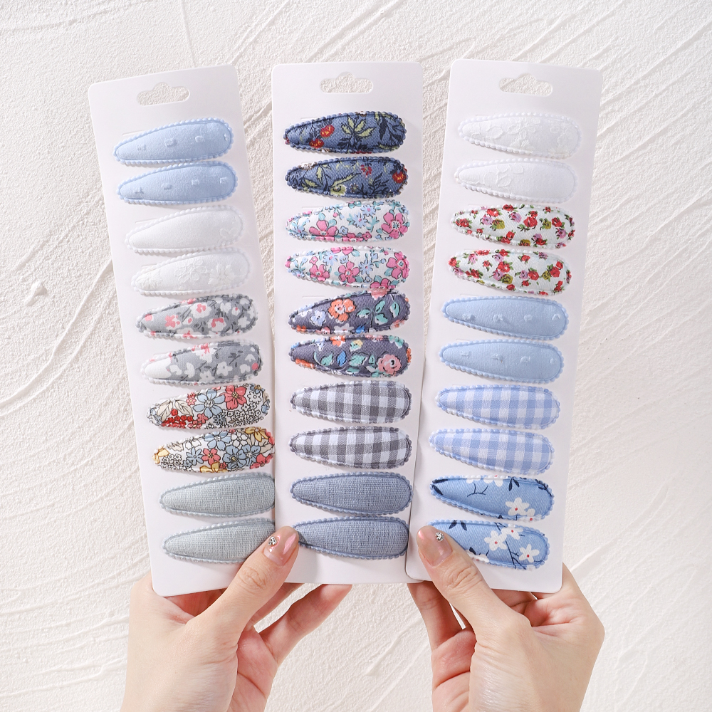 10 Uds. Horquilla para bebé, conjunto de pinzas para el cabello de aleación de algodón con estampado fresco, horquillas BB a cuadros de tela, accesorios para el cabello para niños