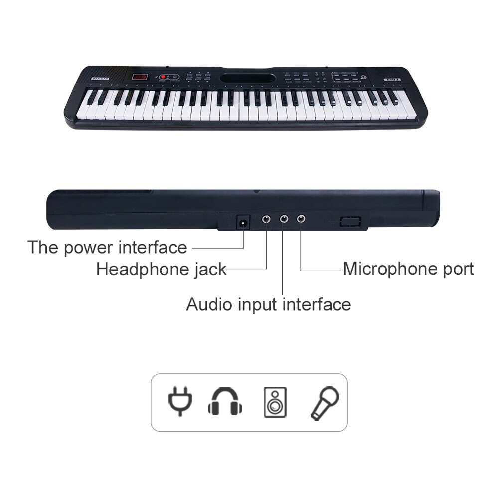 61 Keys Digital Music Electronic Keyboard Dual Power Mode Multifunctional Electric Piano for Kids Piano Student Beginners
