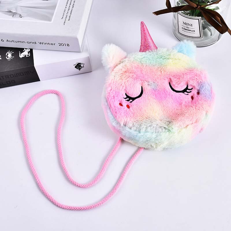 Cute Unicorn Children Plush Coin Purse Girls Good Birthday Children Inclined Shoulder Bag Little Princess zipper Bag: 9