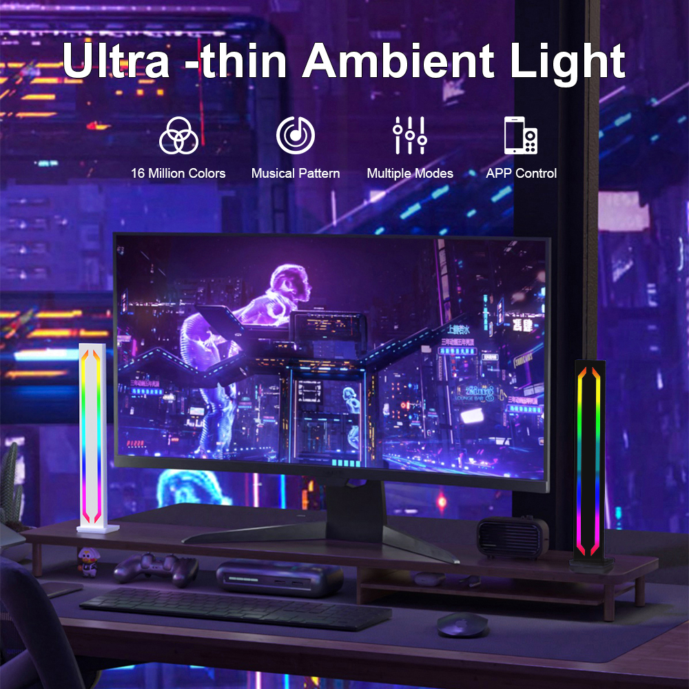 LED Schreibtisch Stehleuchte RGB Lichtleiste Nachtlicht schwarz sensorlose Musik Rhythmus Atmosphäbetreffend Licht Spiel TV Raum Dekoration Licht