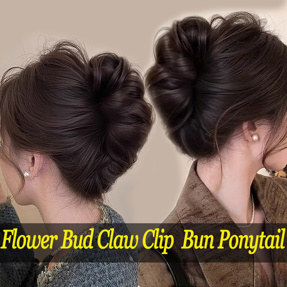 Moño sintético desordenado, pieza de pelo, Clip de garra, extensiones de cola de caballo, estilo Scrunchie, moño de capullo de flor perezoso, cola de caballo rizada ondulada
