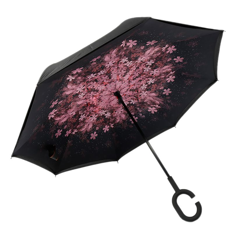 C Handle Windproof Reverse Folding Umbrella Man Women Sunscreen Rain Umbrella Double Layer Anti UV Self Stand Umbrella