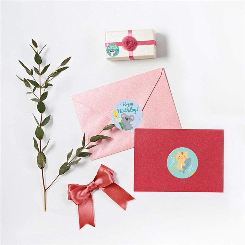 Round Cute Cartoon Animal Birthday Party Decoration Sticker Handmade Cake Baking Seal Sticker Envelope Invitation Sticker